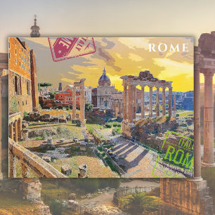 Vintage Rome Italy Forum Painting Travel Art Postcard