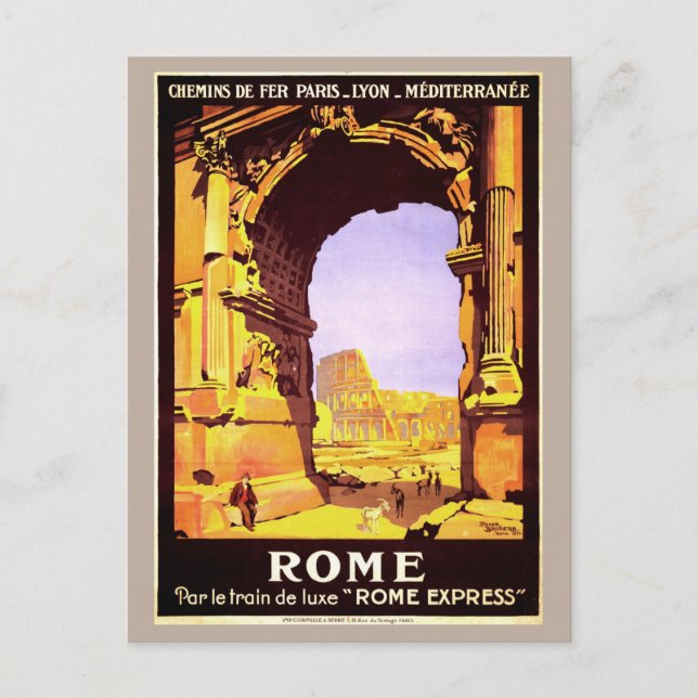 Vintage Rome Italy Travel by Train Tourism Postcard (Front)