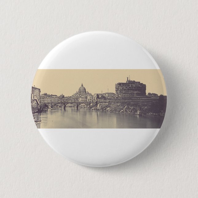 Vintage Rome Tiber Castle And Vatican Fine Art 2 Inch Round Button (Front)