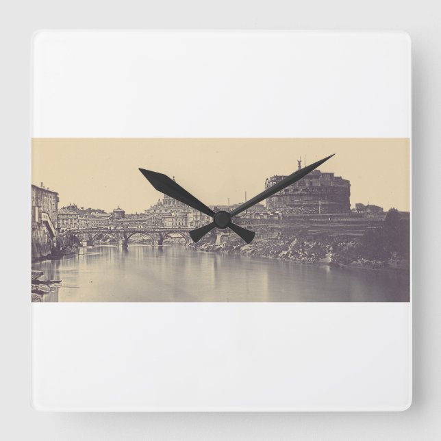 Vintage Rome Tiber Castle And Vatican Fine Art Square Wall Clock (Front)