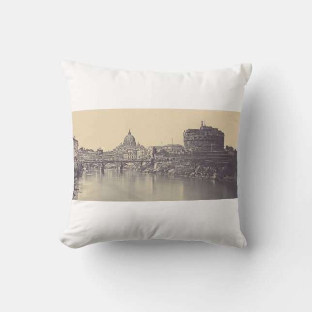 Vintage Rome Tiber Castle And Vatican Fine Art Throw Pillow (Front)