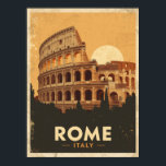 Vintage Rome Travel Poster<br><div class="desc">Step back in time with this vintage-inspired travel poster of Rome. The artwork features the legendary Colosseum, bathed in a warm, golden light that evokes the city's ancient grandeur. The distressed texture and classic colour palette give it an authentic, retro feel, capturing the timeless beauty and historical weight of the...</div>