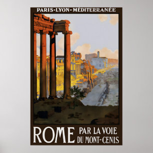 Vintage Rome Travel Poster Print, Paris Lyon
