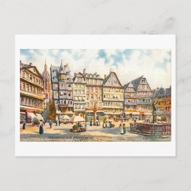 Vintage Römerberg in Frankfurt, Germany Postcard (Front)