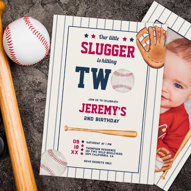 Vintage rookie baseball red blue 2nd birthday invitation (Creator Uploaded)