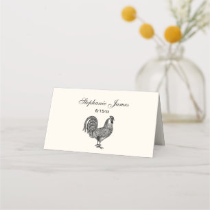 Vintage Rooster #1 Place Card Escort Card Ivory