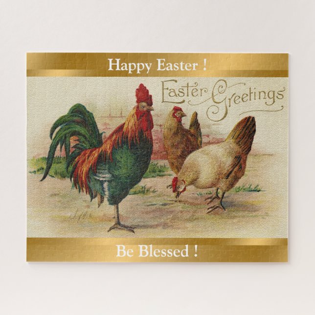 Vintage Rooster And Chickens Easter Jigsaw Puzzle (Horizontal)