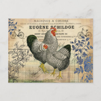 Vintage Rooster and Hen Ephemera Postcard