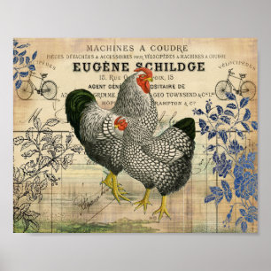 Vintage Rooster and Hen Ephemera Poster