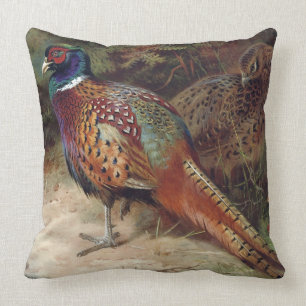 Vintage Rooster and Hen Pheasant Throw Pillow