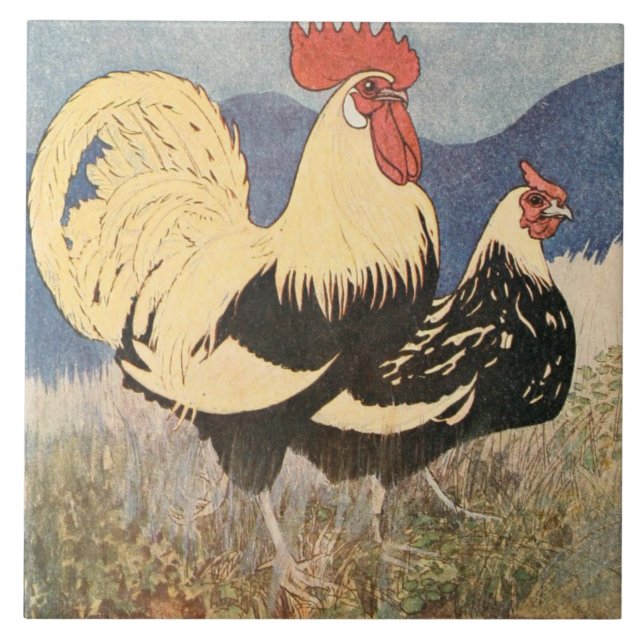 Vintage Rooster And Hen Tile (Front)