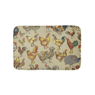 Vintage Rooster Chicken Pattern: Farmhouse Art Bath Mat
