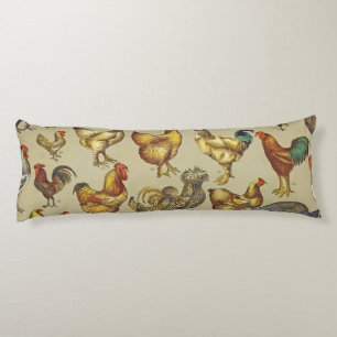 Vintage Rooster Chicken Pattern: Farmhouse Art Body Pillow