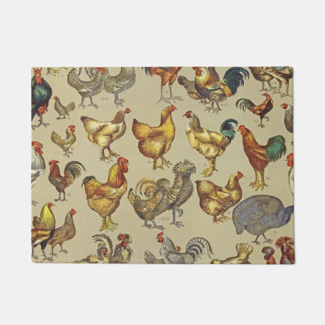 Vintage Rooster Chicken Pattern: Farmhouse Art Doormat (Front)
