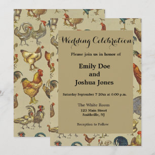 Vintage Rooster Chicken Pattern: Farmhouse Art Invitation