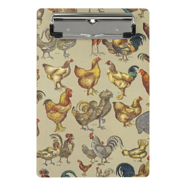 Vintage Rooster Chicken Pattern: Farmhouse Art Mini Clipboard (Front)
