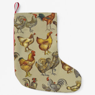 Vintage Rooster Chicken Pattern: Farmhouse Art Small Christmas Stocking