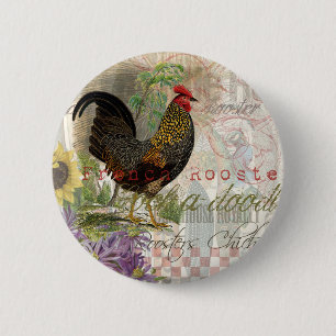 Vintage Rooster French Collage Artwork Print 2 Inch Round Button