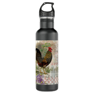 Vintage Rooster French Collage Farm Pet 710 Ml Water Bottle