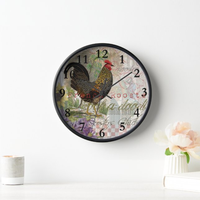 Vintage Rooster French Collage Farm Pet Clock (Home)