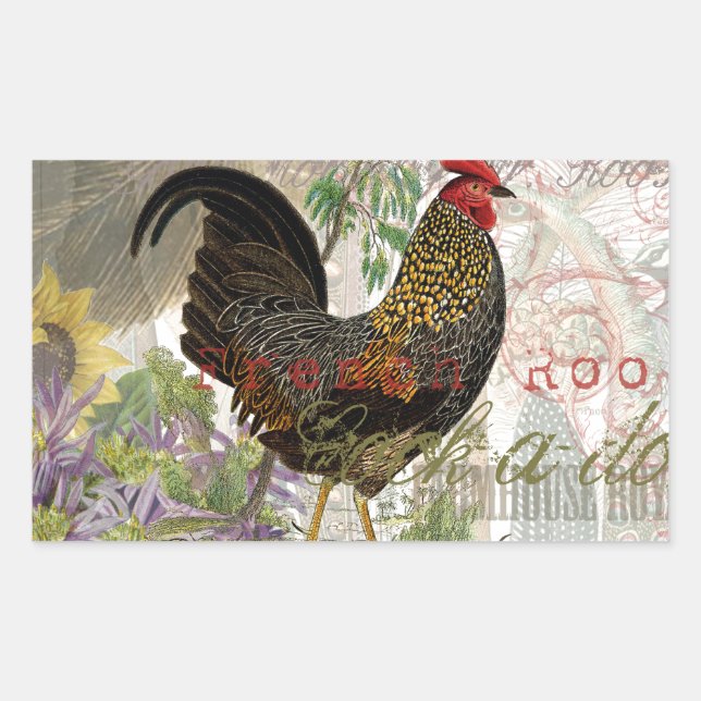 Vintage Rooster French Collage Farm Pet Sticker (Front)