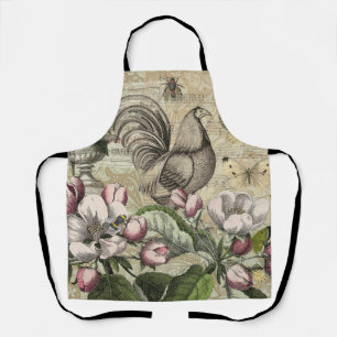 Vintage Rooster Garden Collage Art: French Country Apron