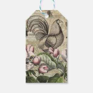 Vintage Rooster Garden Collage Art: French Country Gift Tags