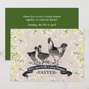 Vintage Rooster & Hens Easter Brunch Invitation