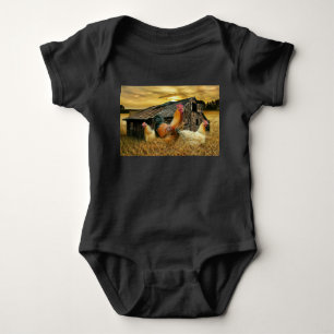Vintage Rooster Hens Rustic Barn Coop Baby Bodysuit