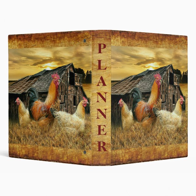 Vintage Rooster Hens Rustic Barn Coop Binder (Background)