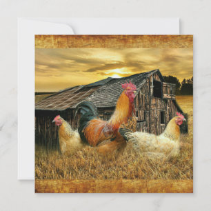 Vintage Rooster Hens Rustic Barn Coop Card