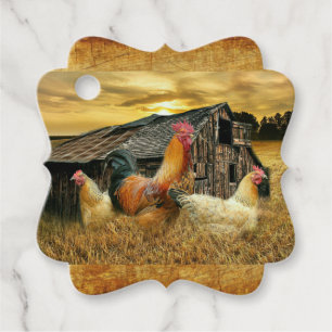 Vintage Rooster Hens Rustic Barn Coop Favour Tags