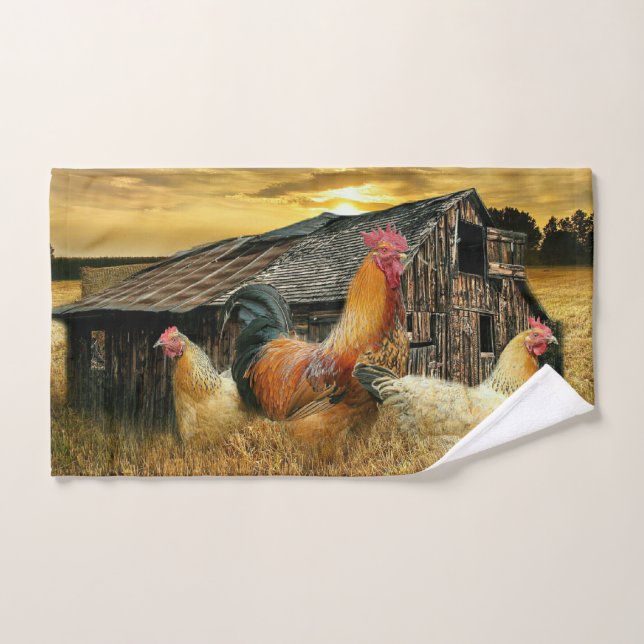 Vintage Rooster Hens Rustic Barn Coop Hand Towel (Hand Towel)