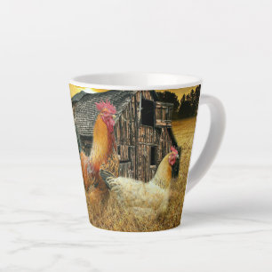 Vintage Rooster Hens Rustic Barn Coop Latte Mug