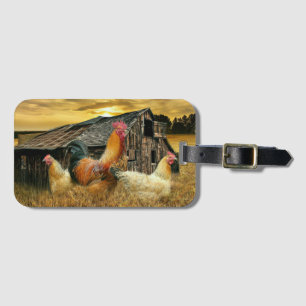 Vintage Rooster Hens Rustic Barn Coop Luggage Tag