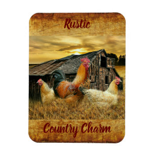 Vintage Rooster Hens Rustic Barn Coop Magnet