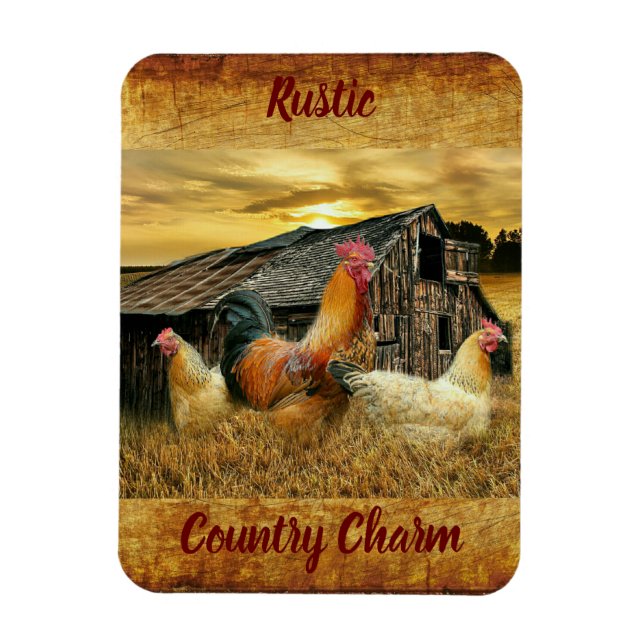 Vintage Rooster Hens Rustic Barn Coop Magnet (Vertical)