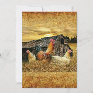 Vintage Rooster Hens Rustic Barn Coop Thank You Card