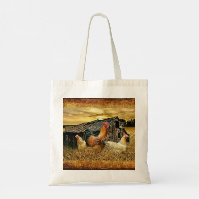 Vintage Rooster Hens Rustic Barn Coop Tote Bag (Back)