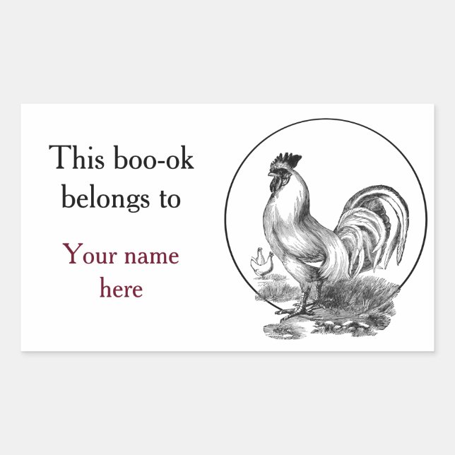 Vintage rooster illustration bookplate sticker (Front)