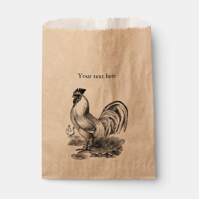 Vintage rooster illustration favour bag (Front)