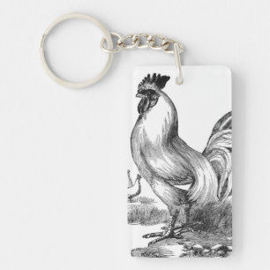 Vintage rooster illustration keychain