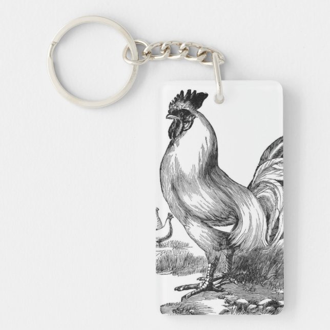Vintage rooster illustration keychain (Front)
