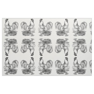 Vintage rooster illustration textile fabric