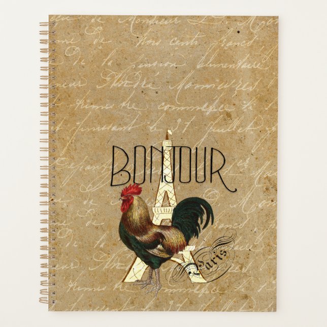Vintage Rooster in Paris France Eiffel Tower Planner (Front)