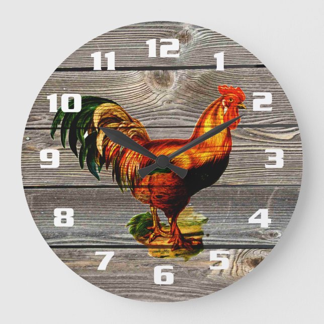 Vintage Rooster Kitchen Large Clock (Front)