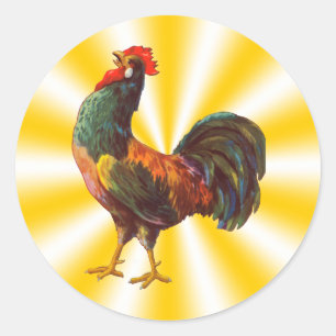 Vintage Rooster on Yellow Star Background Sticker