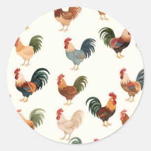 Vintage Rooster Pattern Farmhouse Style Classic Round Sticker