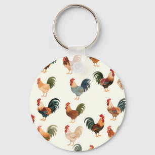 Vintage Rooster Pattern Farmhouse Style Keychain
