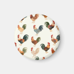 Vintage Rooster Pattern Farmhouse Style Magnet